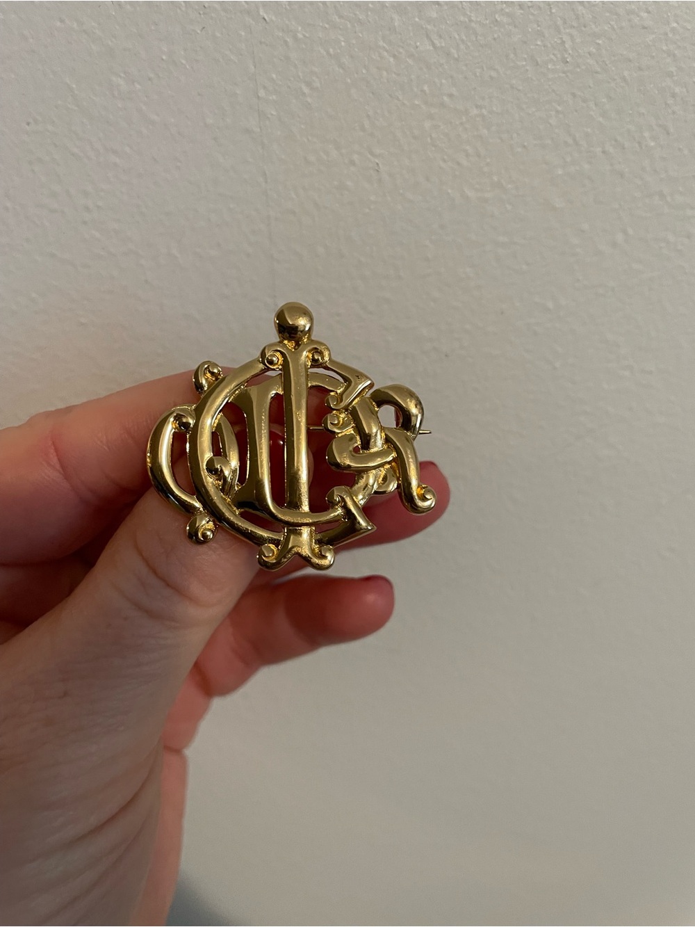 Dior Gold-Tone Monogram Brooch